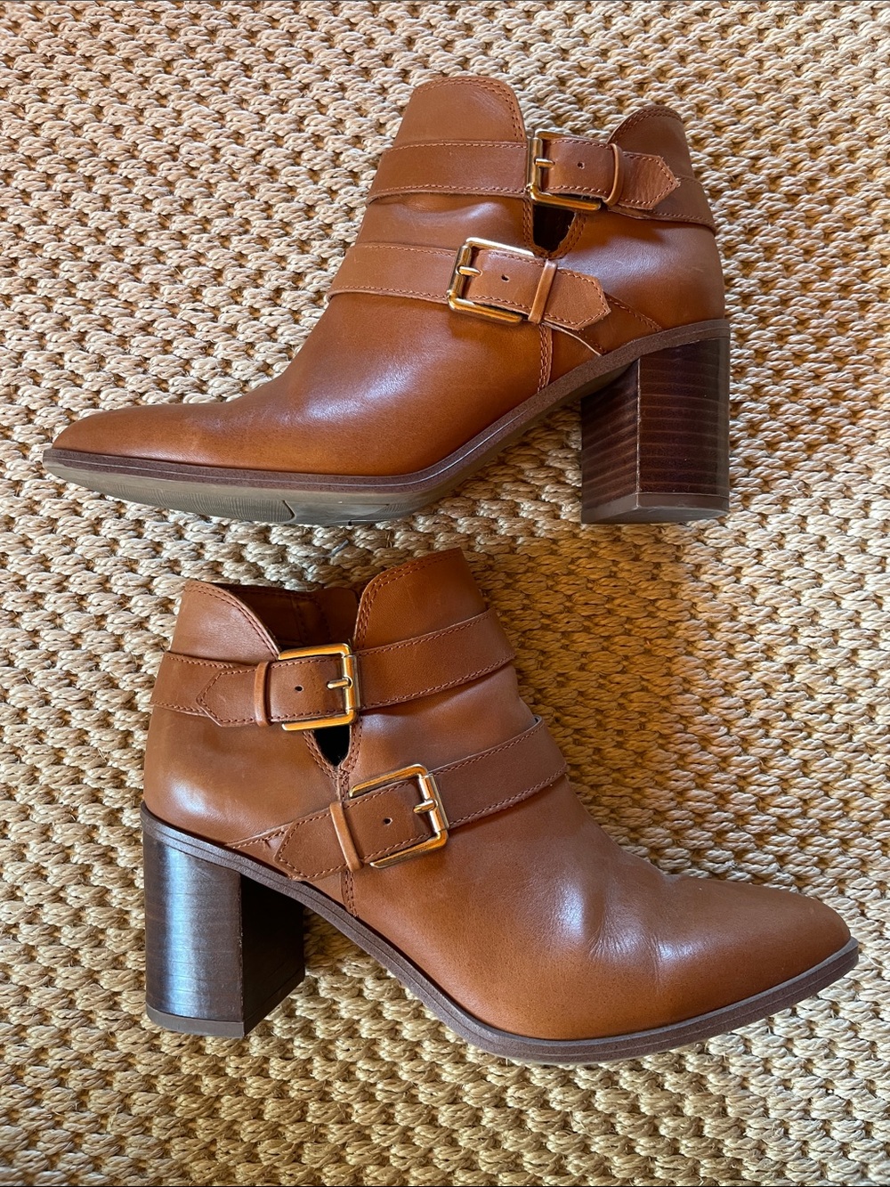 Franco Sarto Cognac Leather Buckle Ankle Boots